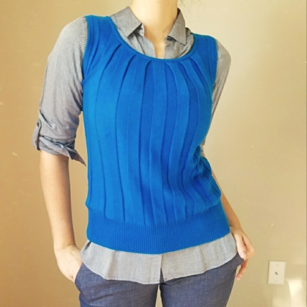 JOSEPH A. Cobalt Blue Knit Ribbed Cotton Blend Sweater Vest Size XL